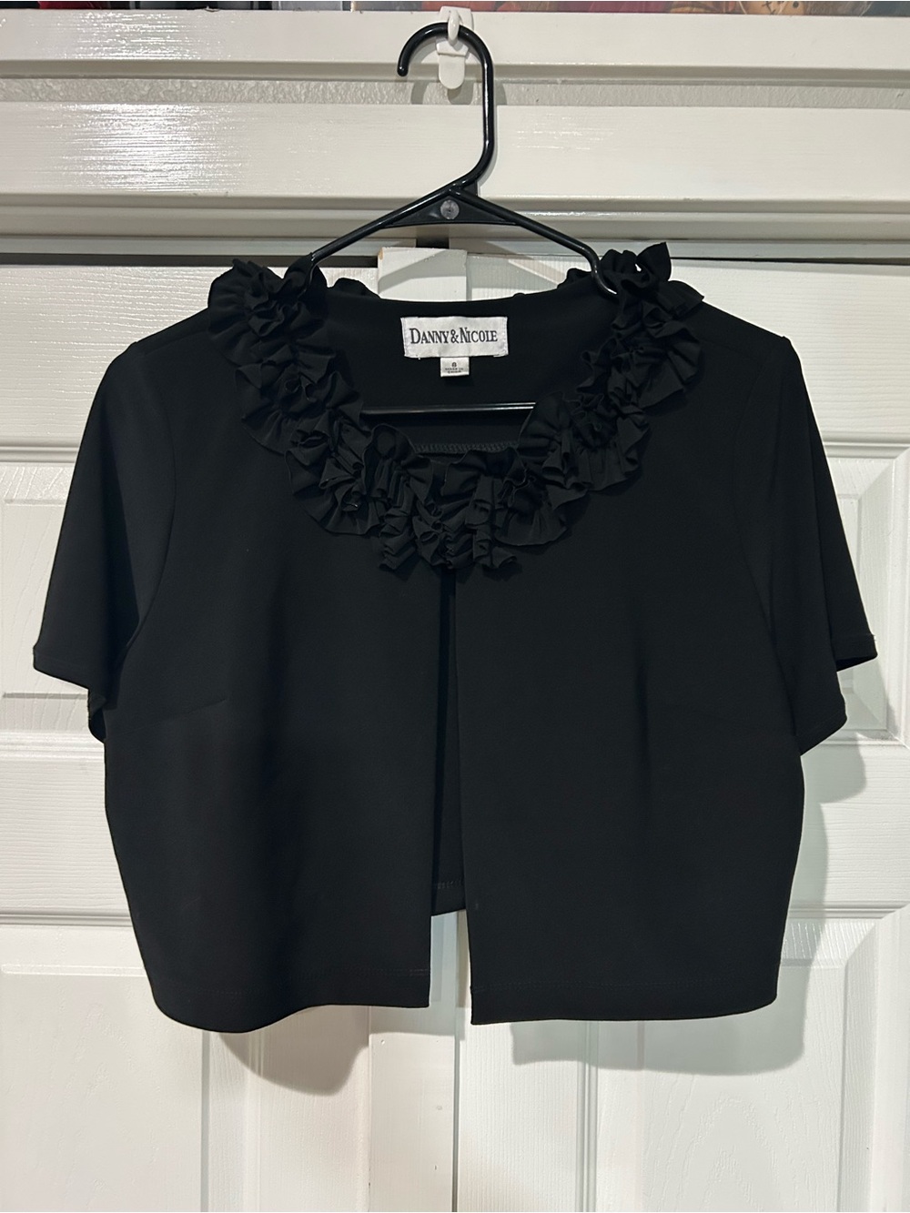 Danny & Nicole Black Ruffle-Trim Cropped Open Front Top